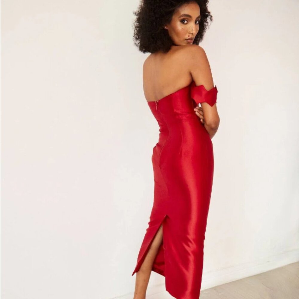 Imad Eduso Ife Silk Midi Dress Wine Deep Red Wedding Guest Cocktail Party Size 4